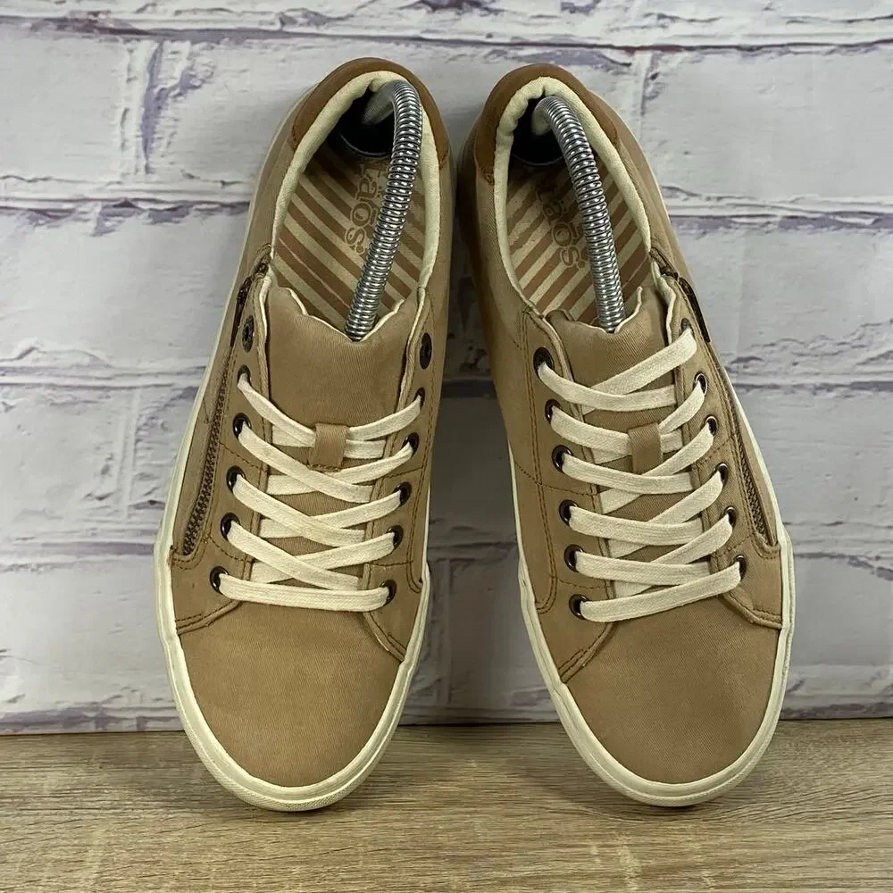 Taos Z-Soul Tan Canvas Sneakers Women's Size 9 Casual Zip Lace Up Shoes